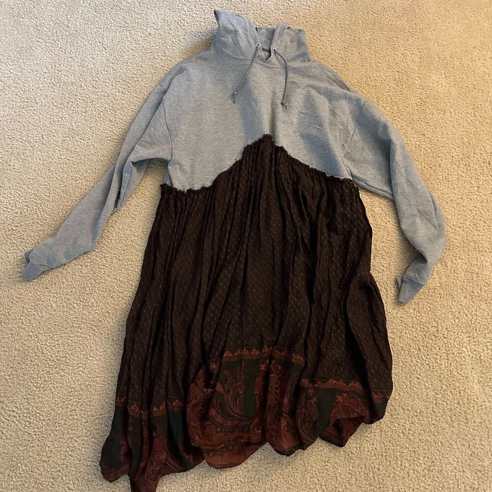 Gray Cropped Hoodie Burgundy Dress